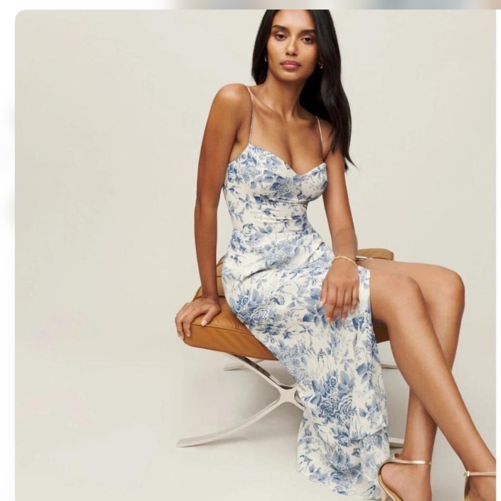 Reformation Blue and White Floral Slip Dress